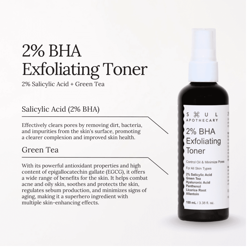 Soul Apothecary 2% BHA Exfoliating Toner | Salicylic Acid + Green Tea Acne Toner thumbnail 2